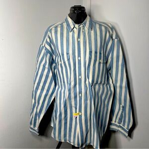 Vtg Anchor Blue vertical stripe workwear WKWR men's shirt XL Hong Kong White